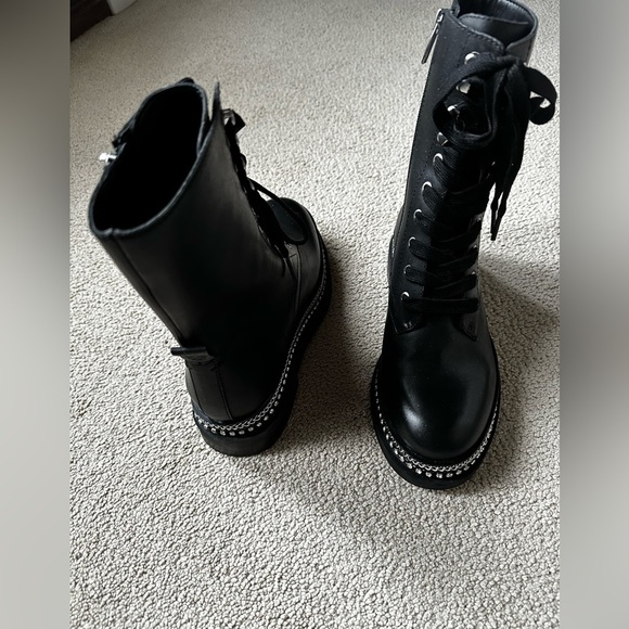 Vince Camuto Branda Black Leather Round Toe Lace Up Combat Boots Size 6.5 - Picture 5 of 11